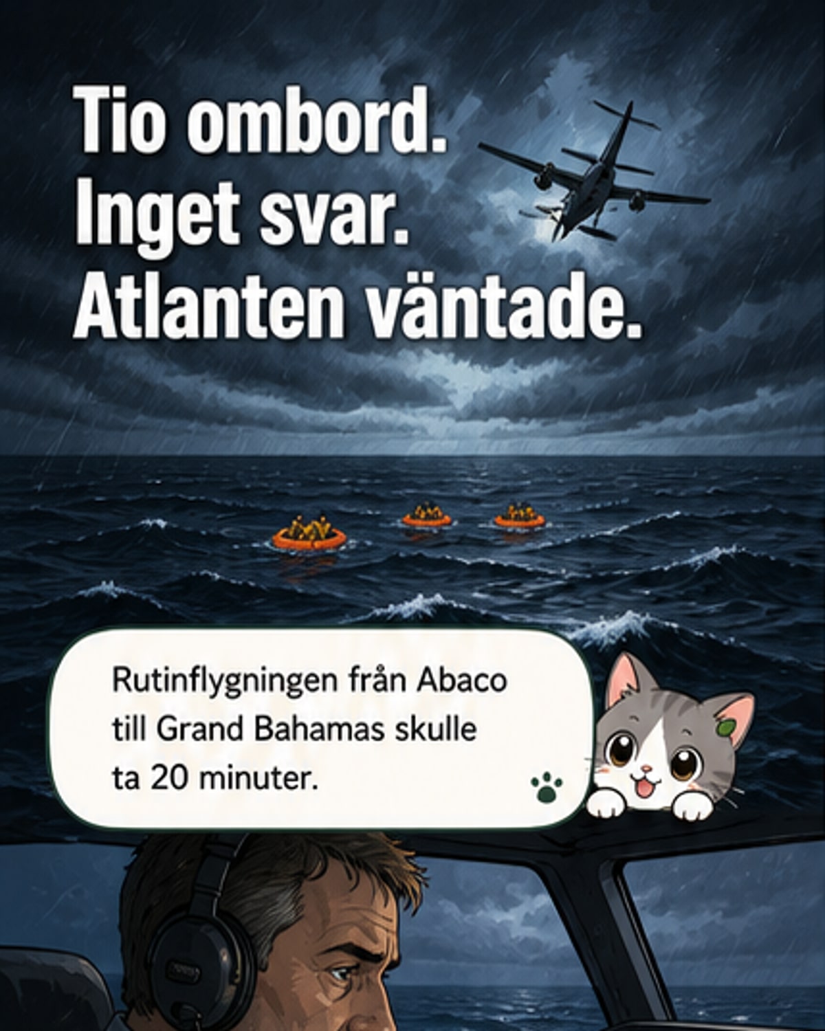 Kraschlandade mitt i Atlanten