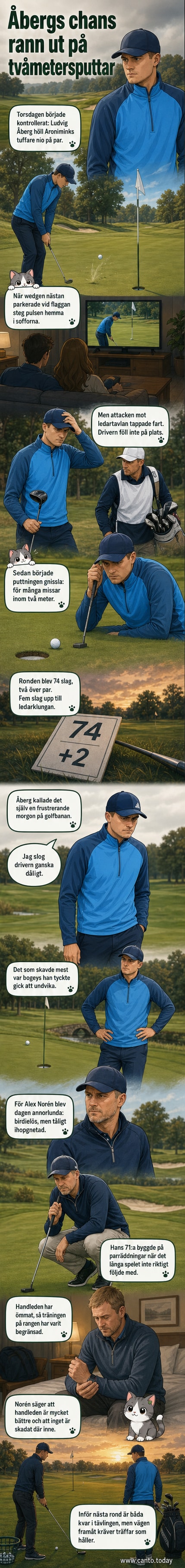 Ludvig Åberg står på tee med klubba i hand, blick riktad mot fairway under molnig himmel på Aronimink.