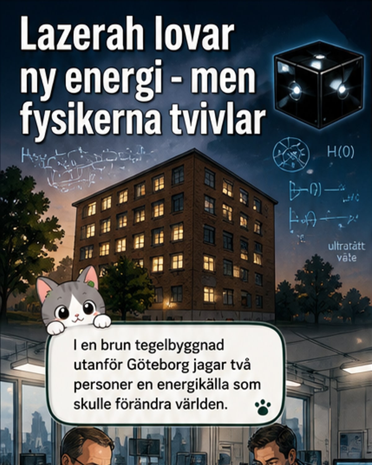 Laboratorieförsök i Mölndal där en laser aktiverar ett katalysatormaterial i hopp om att frigöra energi från ultratätt väte.