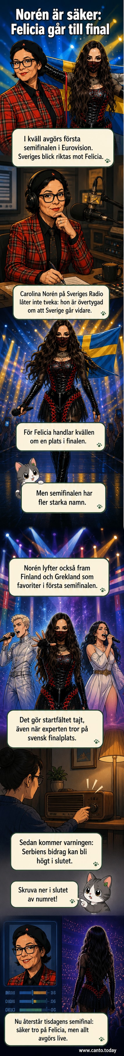 Carolina Norén från Sveriges Radio talar om sitt förhandsstöd till Felicia inför Eurovision-semifinalen.