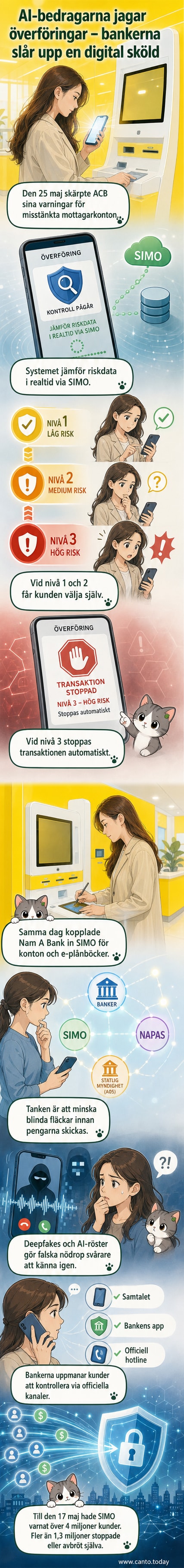 En digital sköld skyddar en smartphone från en AI-genererad röst som försöker lura till sig pengar – illustration av hur banker i Vietnam nu proaktivt skyddar kunder mot teknikdrivna bedrägerier.