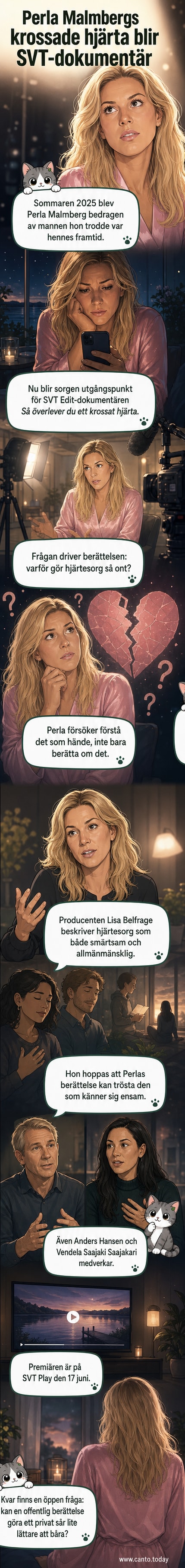 Perla Malmberg står ute i naturen i dokumentärfilmen om hjärtesorg, med allvar i blicken.