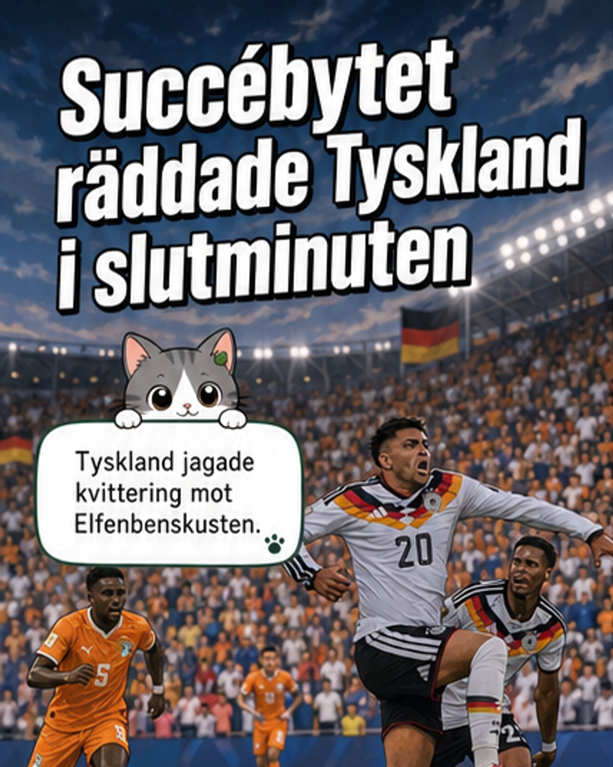 Fotbollslandslaget Tyskland firar segern efter Deniz Undavs 94:e minuts mål mot Elfenbenskusten under en EM-kvalmatch.