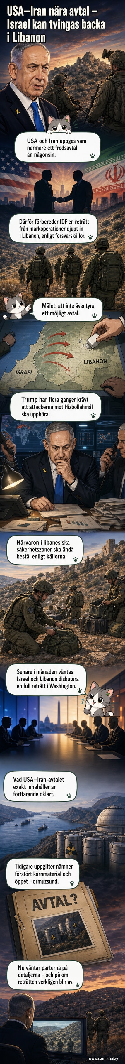 Israelska soldater i Libanon med krigslandskap i bakgrunden, med en överton av diplomatisk spänning