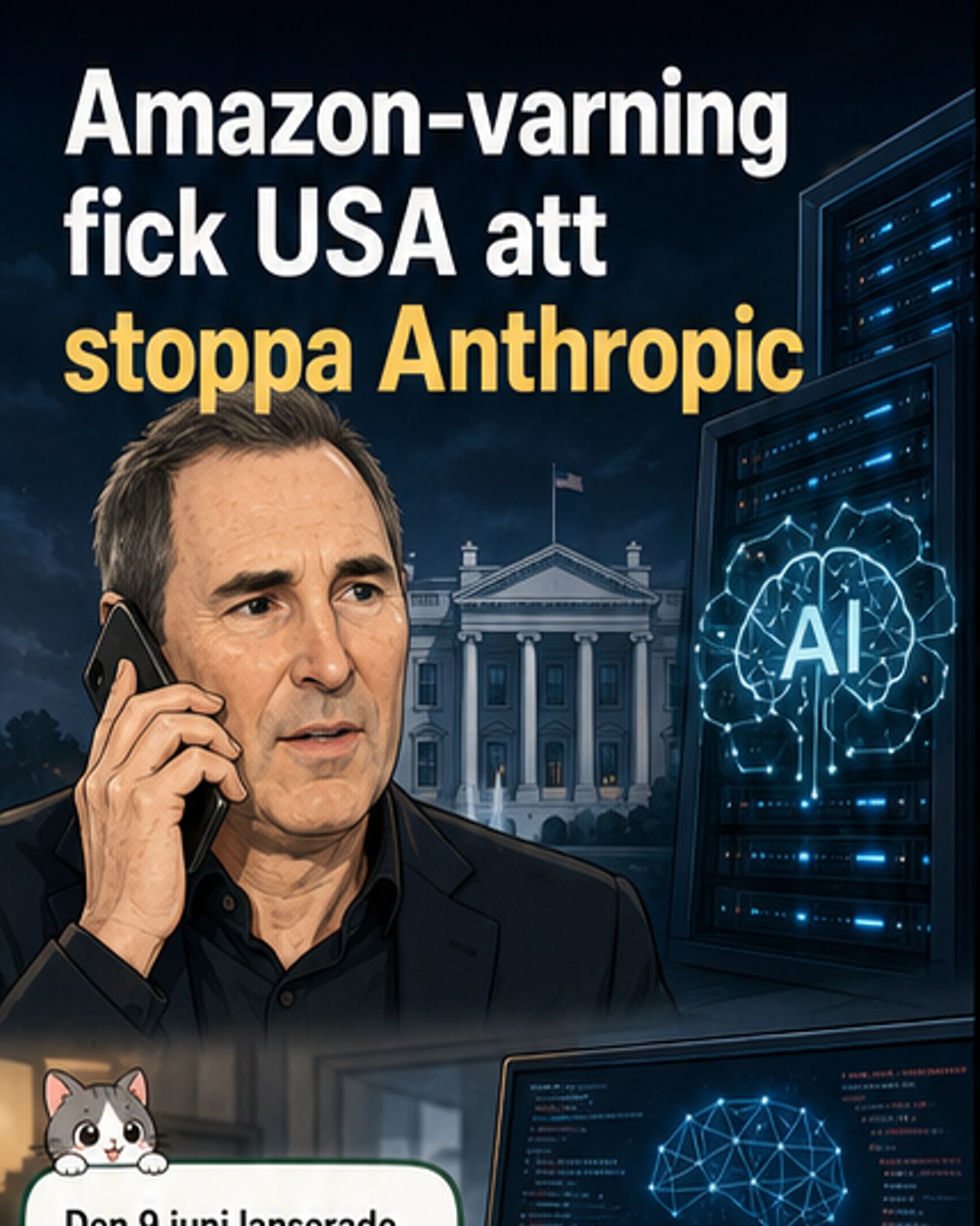 Illustration av en dator med lås ikon och ett stoppskylt, symboliserande att en AI-modell har stängts av av myndigheterna efter en säkerhetsvarning från Amazon.
