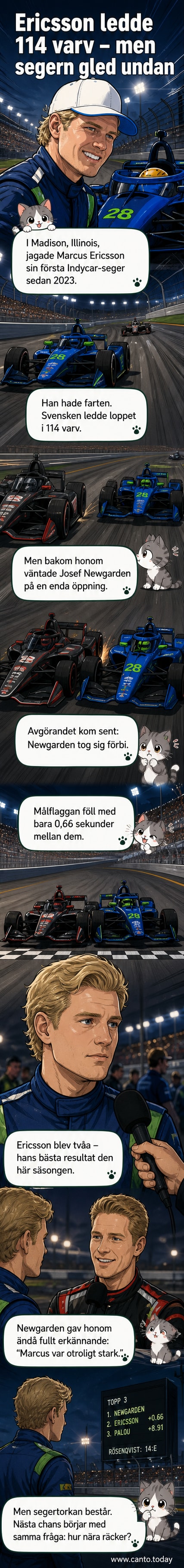 Marcus Ericsson i förarsätet i en Indycar-bil under loppet i Madison, Illinois, där han slutade tvåa.