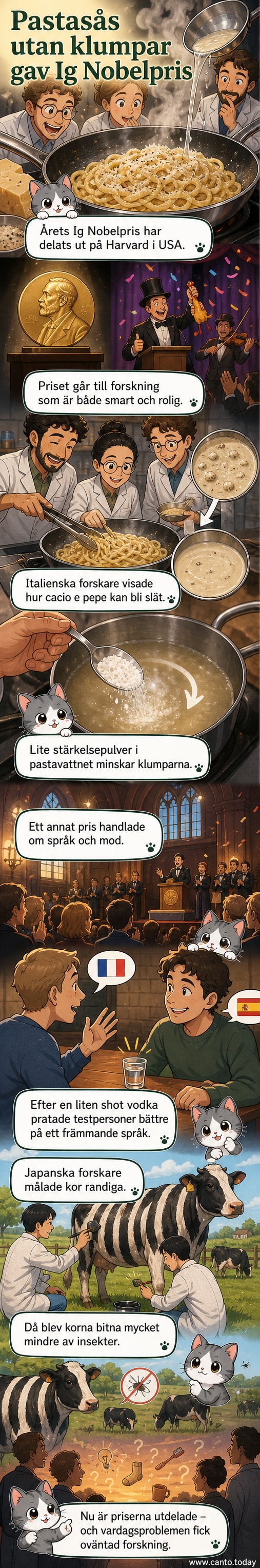 En tallrik med cacio e pepe, en kossa med ränder och en flaska vodka symboliserar årets Ig Nobelprisvinnande forskning.