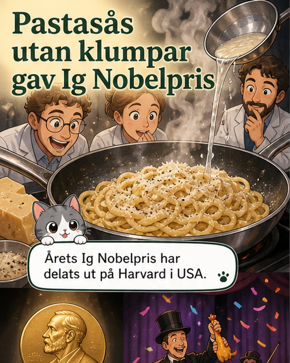 En tallrik med cacio e pepe, en kossa med ränder och en flaska vodka symboliserar årets Ig Nobelprisvinnande forskning.