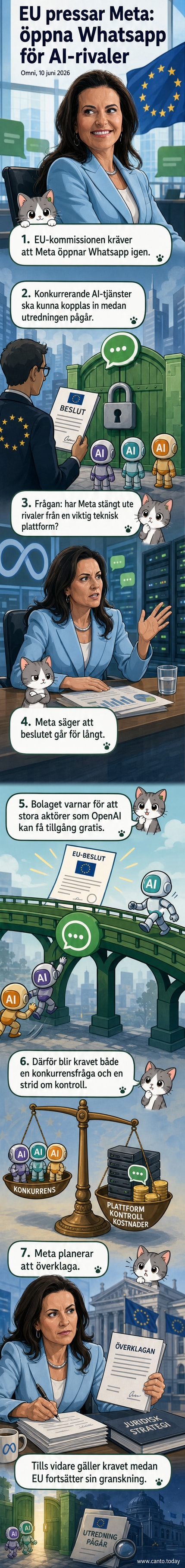 EU-flagga med WhatsApp-logotyp i bakgrunden, symboliserande pågående regleringskrav mot Meta.