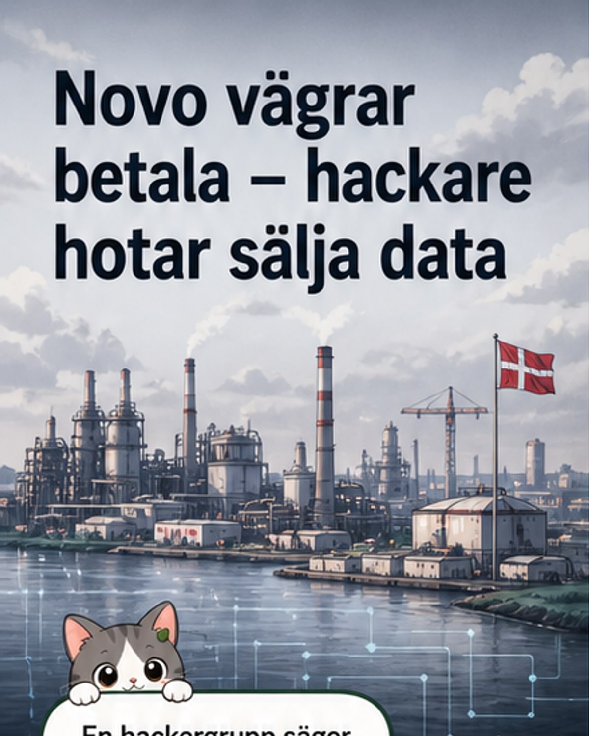 Illustration av en dator med låst skärm och röd varningsikon, symboliserande ett dataintrång mot ett läkemedelsföretag.