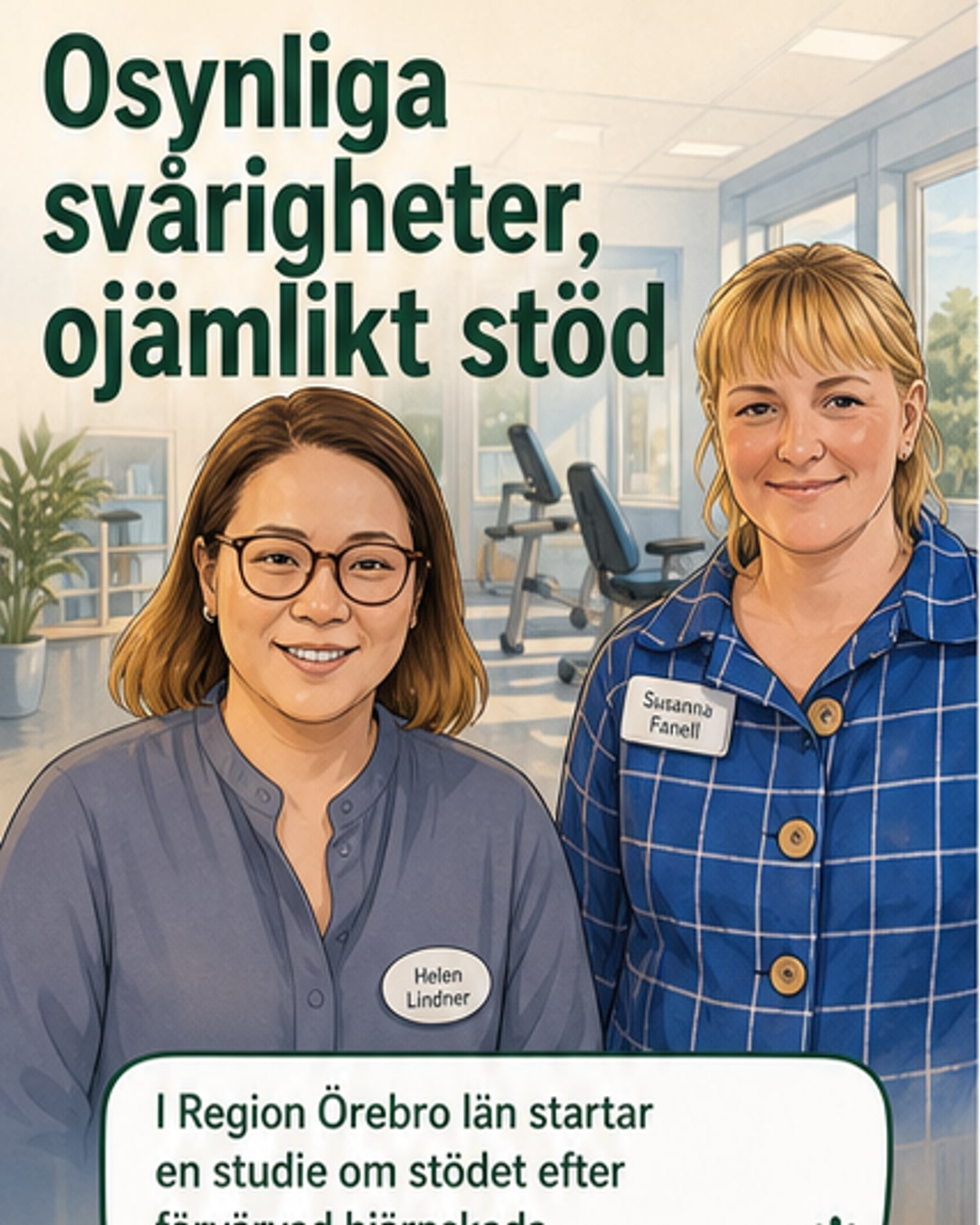 Forskare i laboratoriemiljö diskuterar data från en studie om hjärnskador, med grafik som visar hjärnans funktioner.