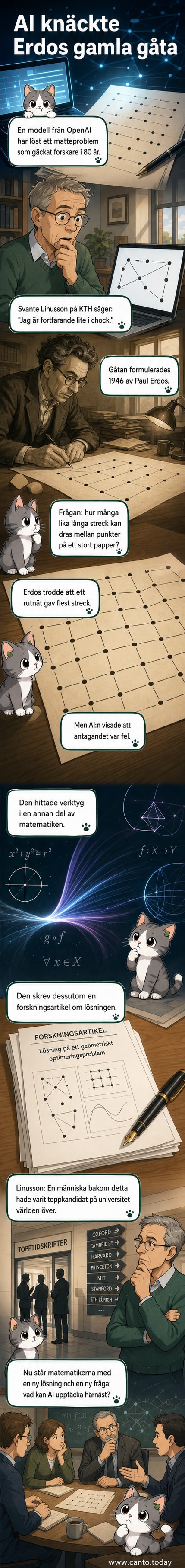 AI-kretsar runt matematiska symboler och geometriska mönster, med en skiss över punkter och streck i bakgrunden.