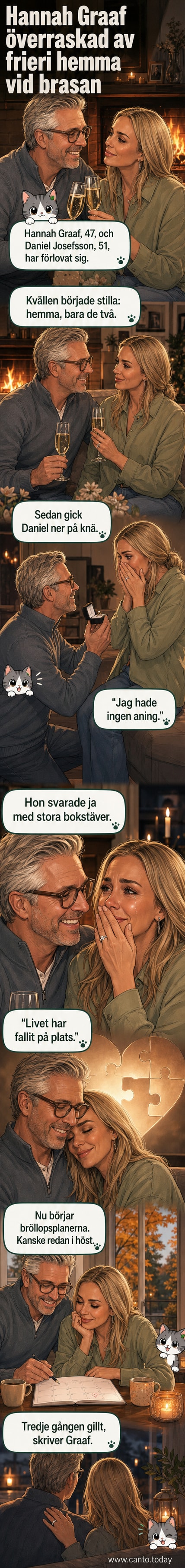Hannah Graaf ler lyckligt i en mysig hemmiljö, med en förlovningring synlig på handen.