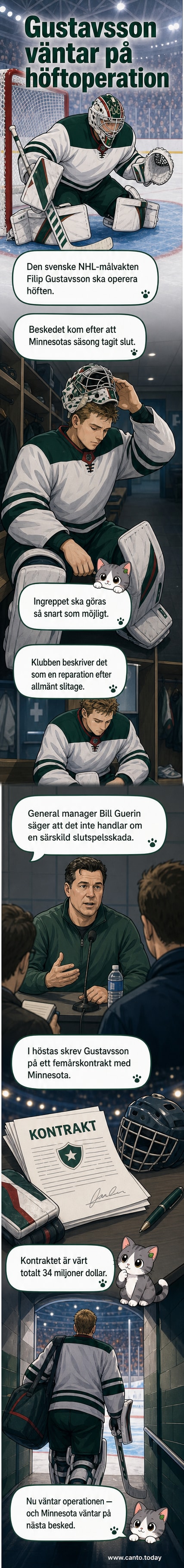 NHL-målvakten Filip Gustavsson i Minnesota Wild-tröja står på isen med klubban i händerna.