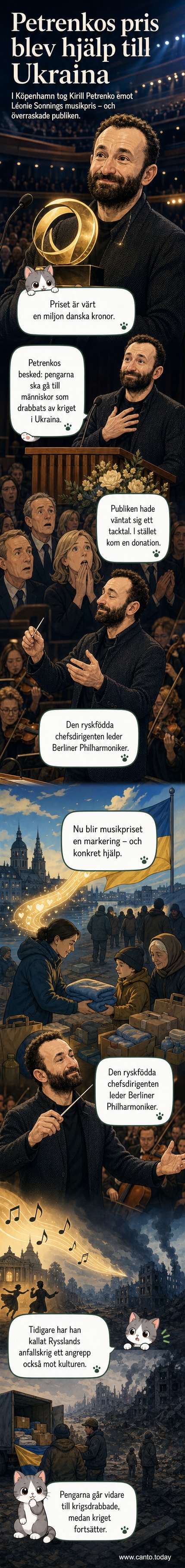 Dirigenten Kirill Petrenko står på scen med prisurkund, omgiven av applåderande publiken i Köpenhamn.