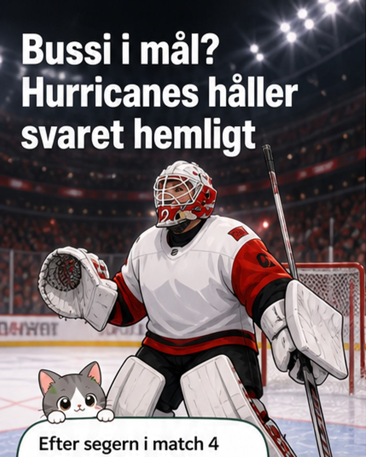 Carolina Hurricanes målvakter står bredvid varandra på isen, tränaren tittar på dem under en paus i träningen.