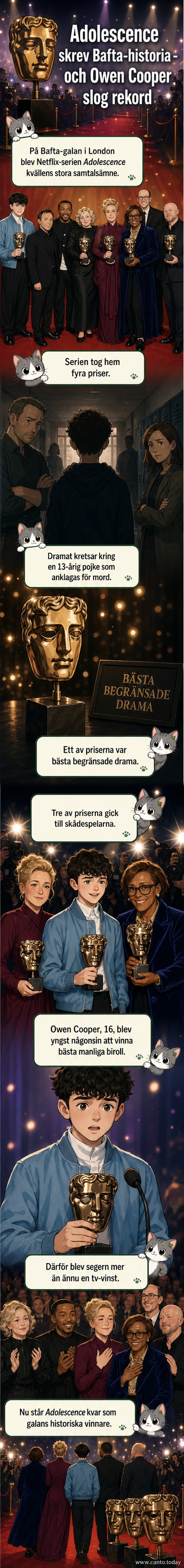 Bafta-galan 2026: Skådespelare från serien Adolescence tar emot pris på scenen i London.