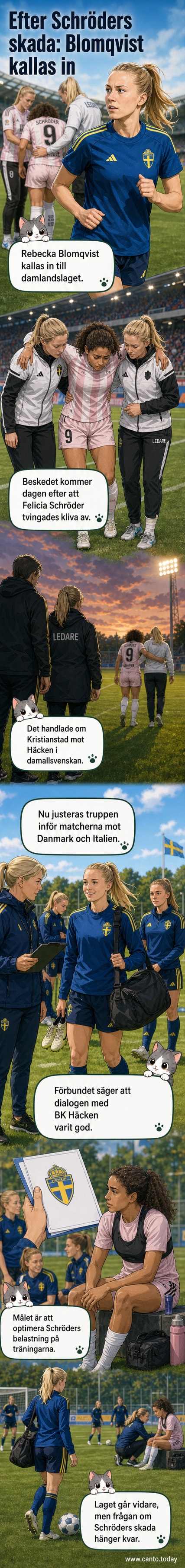 Rebecka Blomqvist och Felicia Schröder syns i fotbollsmatcher, en ersättning sker i Sveriges damlandslag.