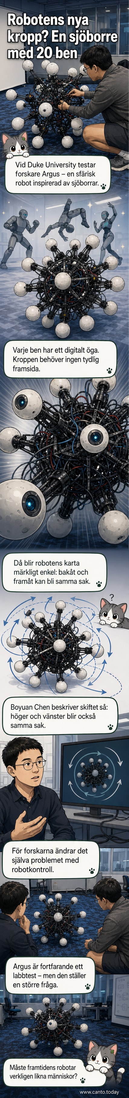 En sfärisk robot med många ben sticker ut i alla riktningar, inspirerad av en sjöborre, står på ett testbord.