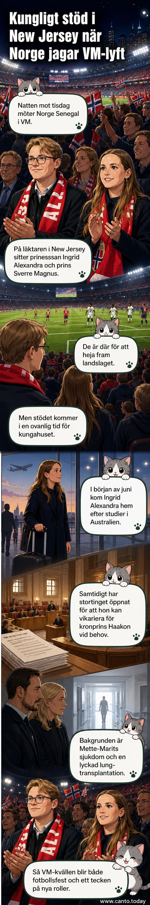 Prinsessan Ingrid Alexandra och prins Sverre Magnus sitter på läktaren i New Jersey och stödjer Norges fotbollslag under VM-matchen mot Senegal.