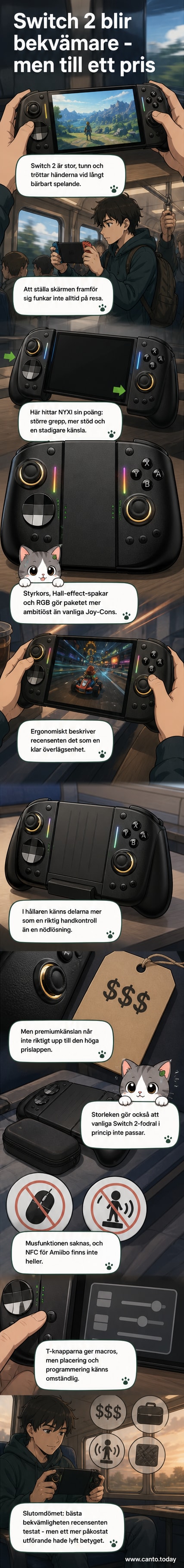 NYXI Hyperion 3 Controller i svart finish, monterad i en handkontrollhållare, bredvid en Switch 2-konsol.