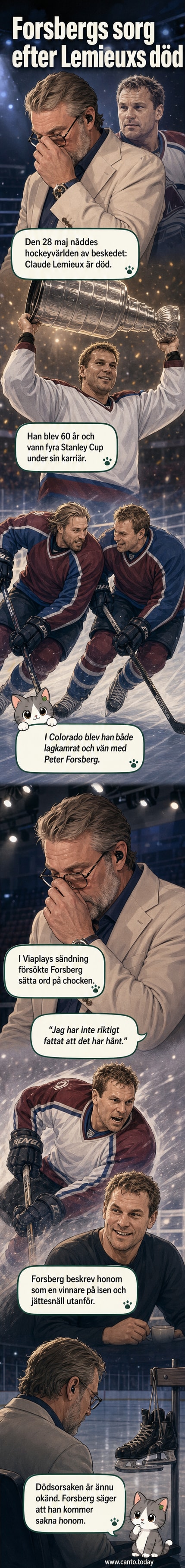 Peter Forsberg i Viaplays studio, synligt rörd, talar om sin döda vän Claude Lemieux.