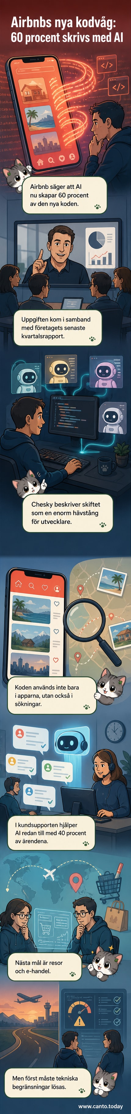 En digital utvecklare omgiven av AI-genererade kodströmmar och robotik-symboler, med Airbnbs logotyp i bakgrunden.