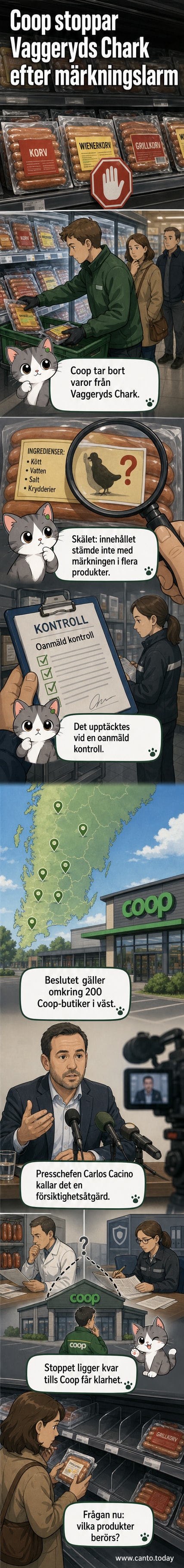 En Coop-butik med röd skylt, varor från Vaggeryds Chark är borta från hyllan.