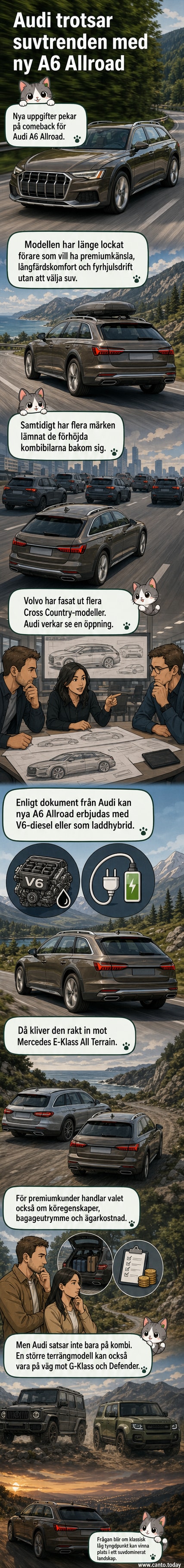 Audi A6 Allroad i terräng, med förhöjd chassi och fyrhjulsdrift, står på grusväg i skogsmiljö