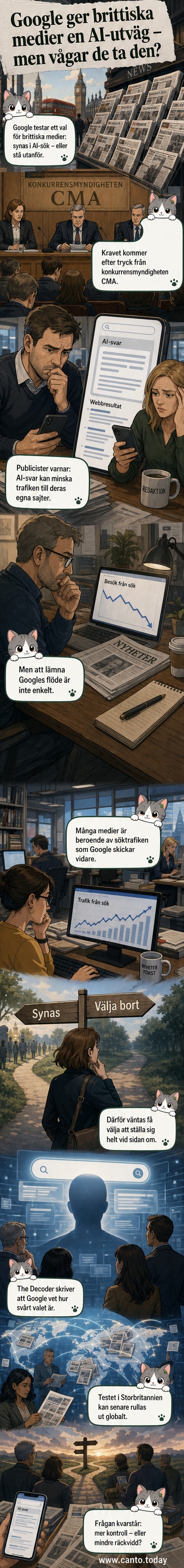 Illustration av en dator med Google-logga och en papperskorg där nyhetsartiklar kastas bort, symboliserande mediers möjlighet att välja bort innehåll från AI-sök.