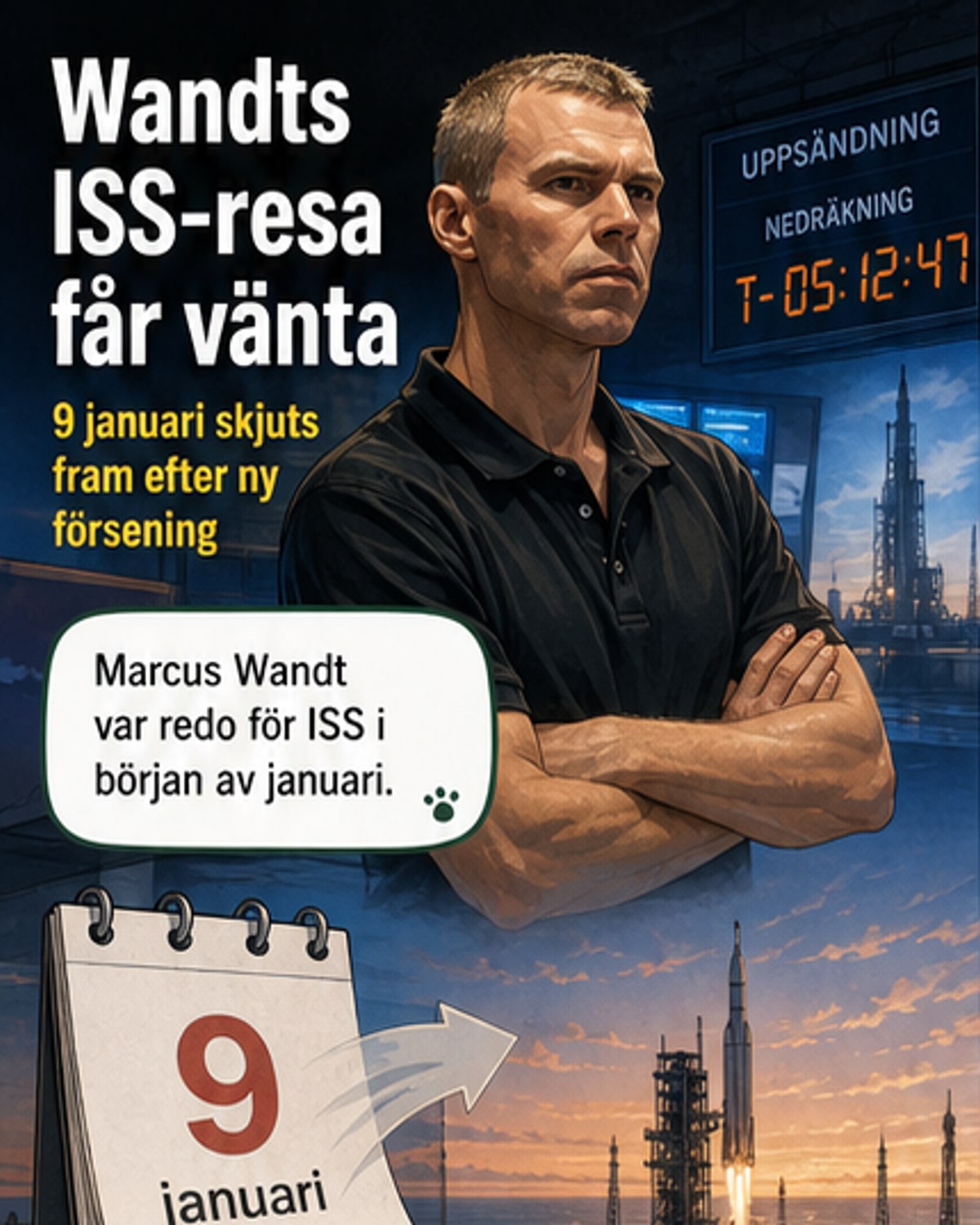 Svensken i rymden får vänta