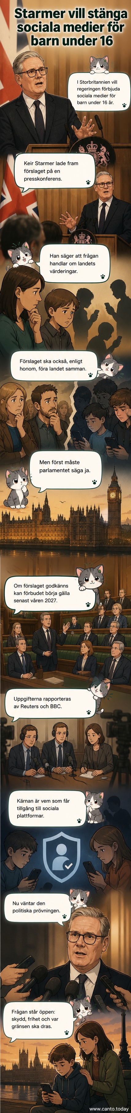 Brittisk premiärminister Keir Starmer talar vid en presskonferens om förslaget att förbjuda sociala medier för barn under 16 år.