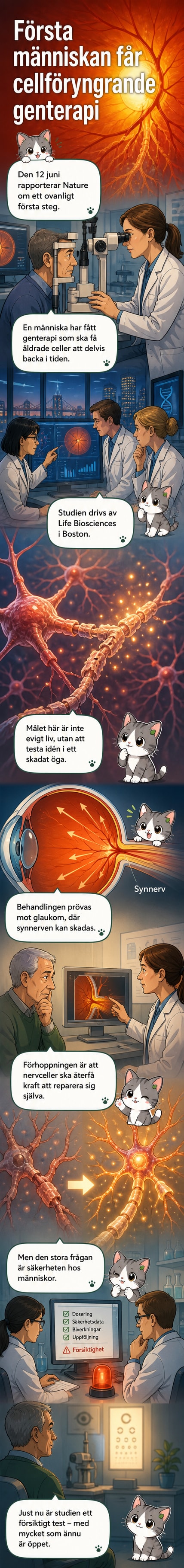 Illustration av en människocell med genetiska förändringar som visar en process där åldrade celler återfår yngre funktioner genom genterapi.