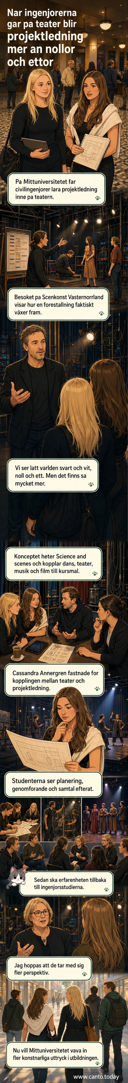 Studenter vid Mittuniversitetet besöker teaterföreställning som del av sin projektledningskurs.