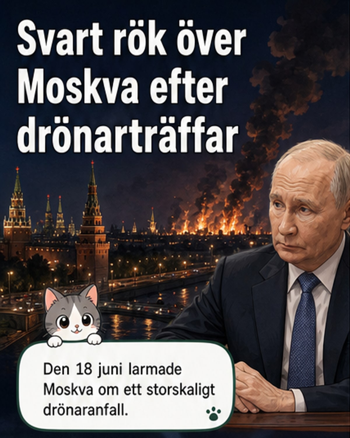 Svart rök över Moskva – drönarträffar