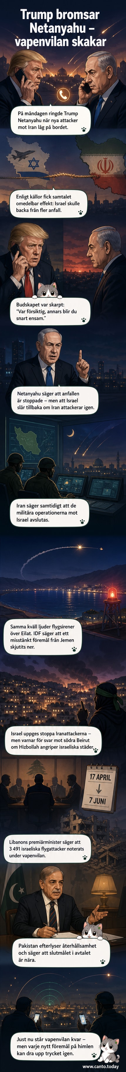 En illustration visar en telefon i centrum, med symboler för Iran, Israel och USA på var sin sida, med robotar och explosioner i bakgrunden.