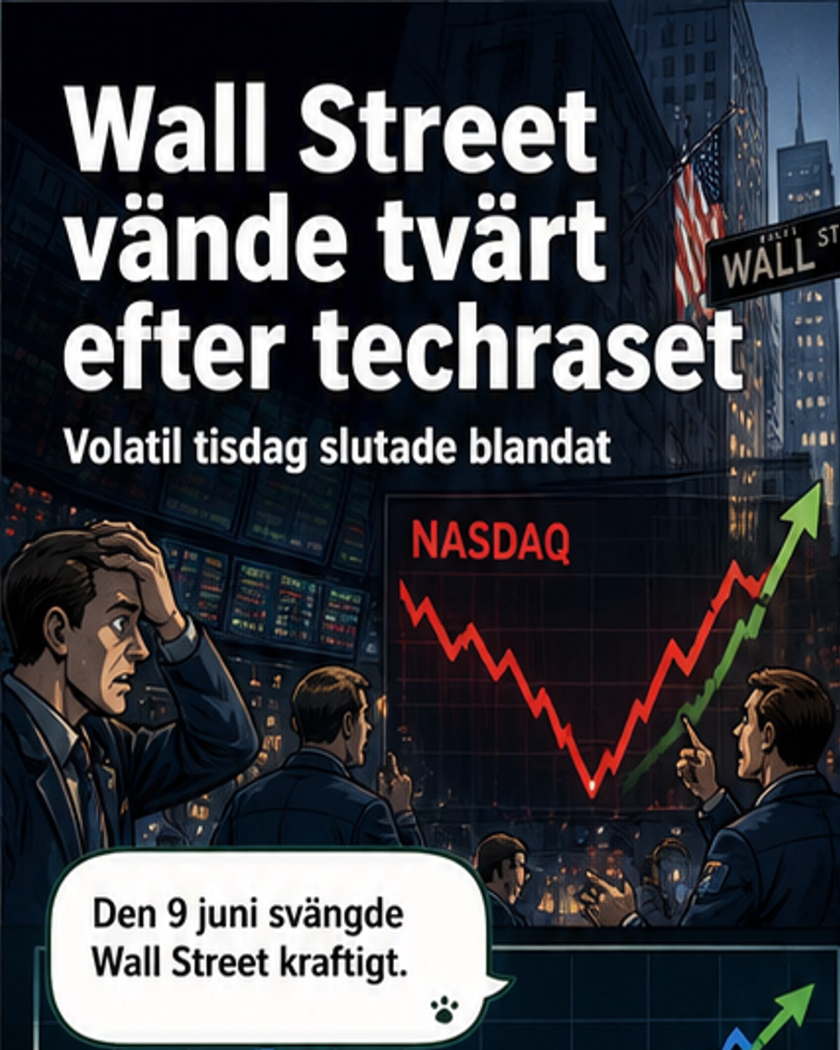 Wall Street blandat efter volatil dag