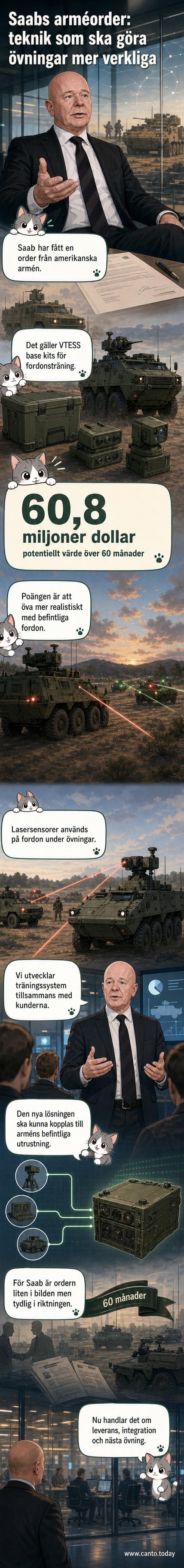 En militär övning med fordon utrustade med lasersensorer från Saab, som simulerar stridshändelser i realtid.