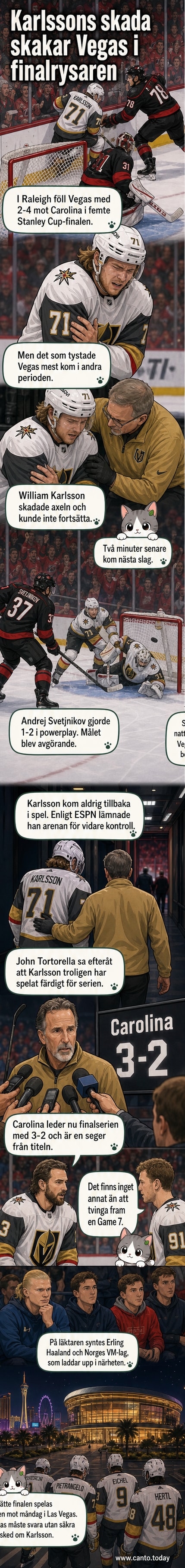 William Karlsson lämnar isen skadad under Stanley Cup-finalen, omgiven av besvikelse och oro.