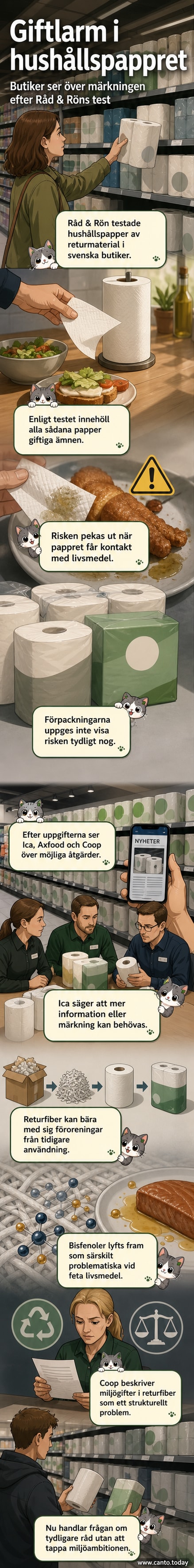En rulle hushållspapper med en varningsskylt i bakgrunden som visar kemikalier och en förbudssymbol.