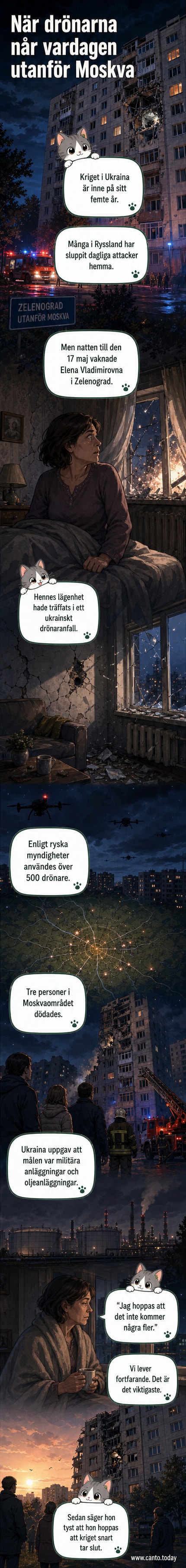 En kvinna tittar ut genom ett krossat fönster i en lägenhet i Zelenograd efter ett drönarattentat.