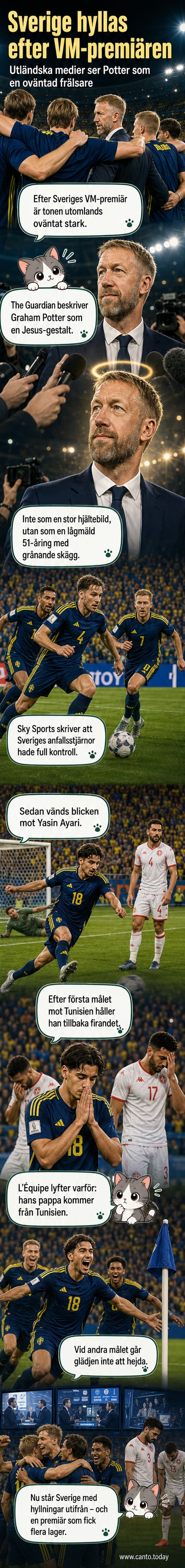 Illustration av Graham Potter med messiasliknande skägg och Yasin Ayari som firar ett mål på planen.