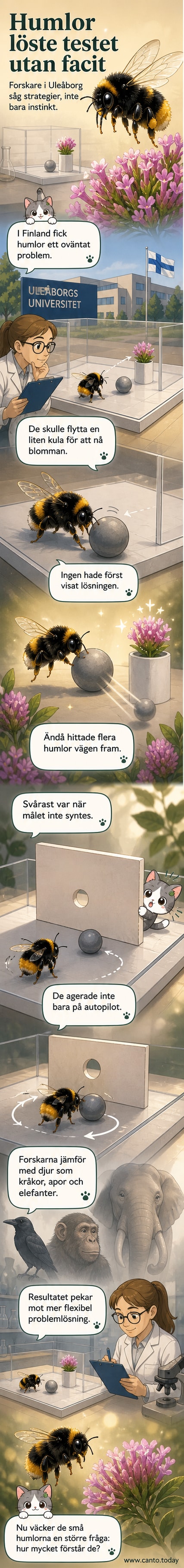 En humla flaxar nära en artificiell blomma i ett laboratorieförsök där den ska lösa en mekanisk uppgift för att nå nectar.