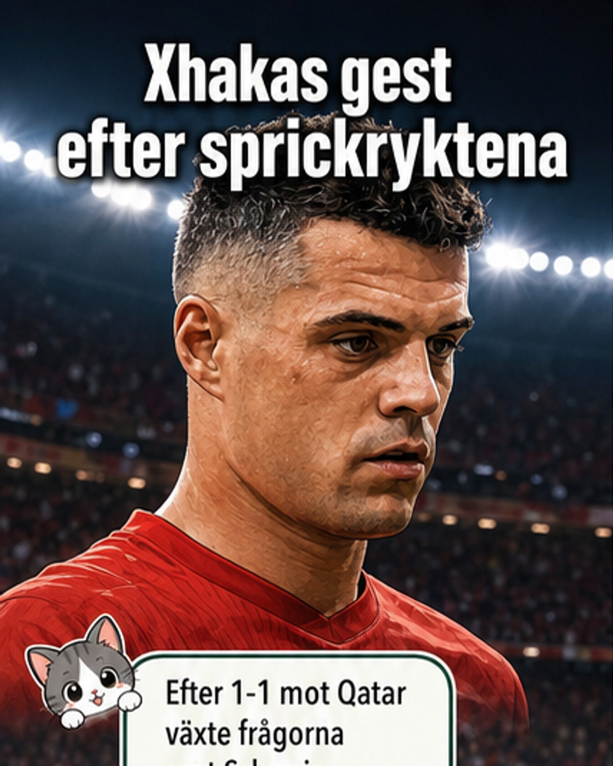 Schweiz-spelaren Granit Xhaka firar ett mål med en handgest som tyder på att han tystar kritiker.