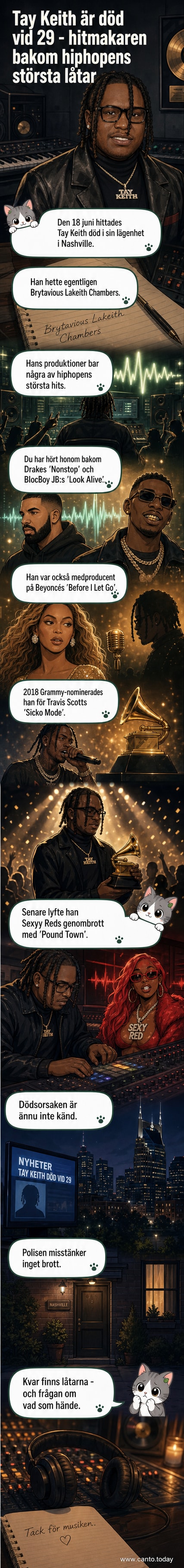 Porträtt av hiphop-producenten Tay Keith i svartvitt, med mikrofon och hörlurar.