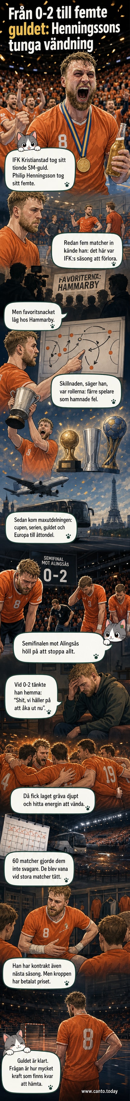 Philip Henningsson i IFK Kristianstads tröja, firar sitt femte SM-guld med fans och lagkamrater under en segerfest.