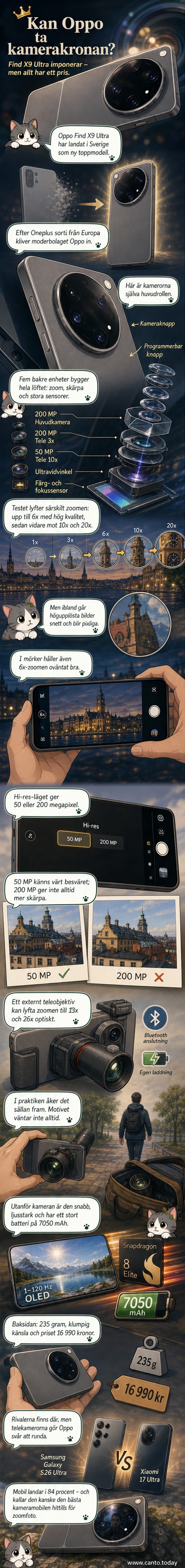 Oppo Find X9 Ultra i svart plastdesign med stor, utskjutande kameraö och Hasselblad-logga på baksidan.