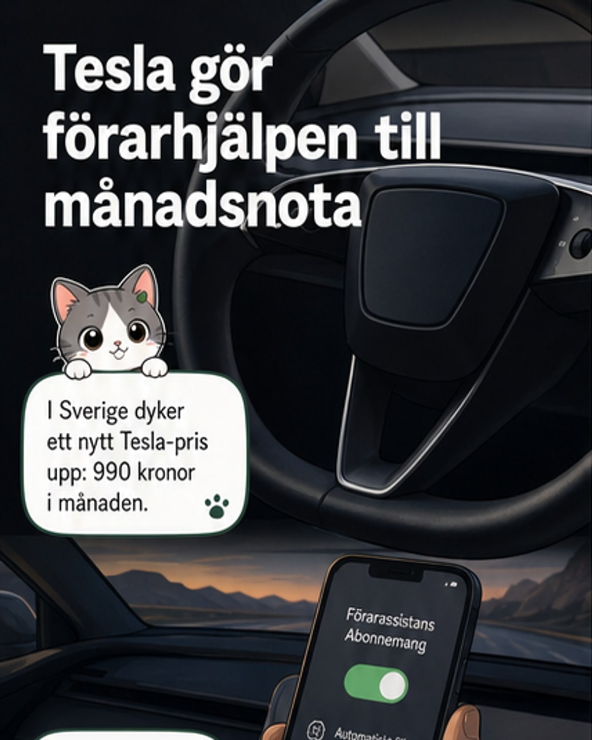 Teslas nya abonnemang – bara 990 kr/mån