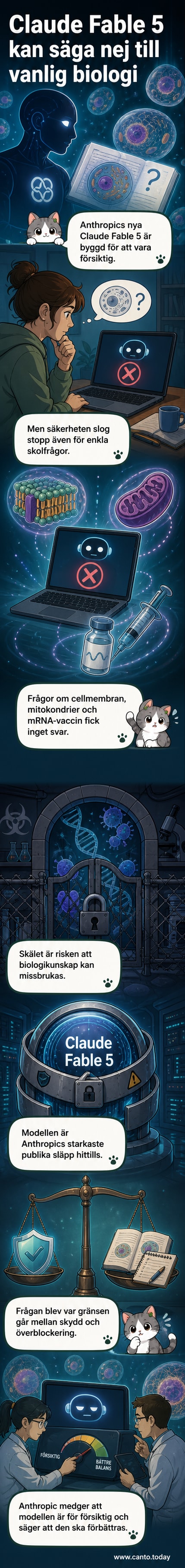Illustration av celler med membran och mitokondrier, symboliserande AI:s blockering av biologisk information