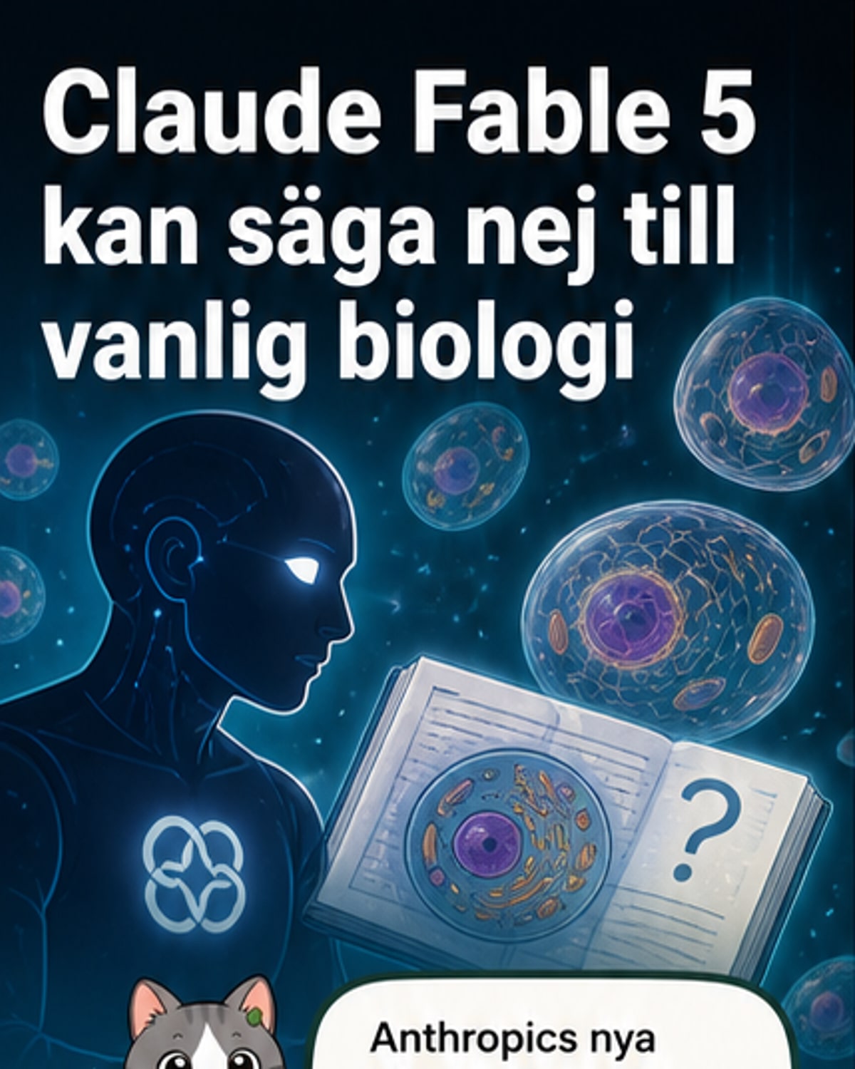 Illustration av celler med membran och mitokondrier, symboliserande AI:s blockering av biologisk information